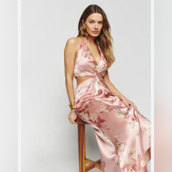 Reformation Nerida Silk Dress Bellini Pink Floral NWT - Picture 3 of 8